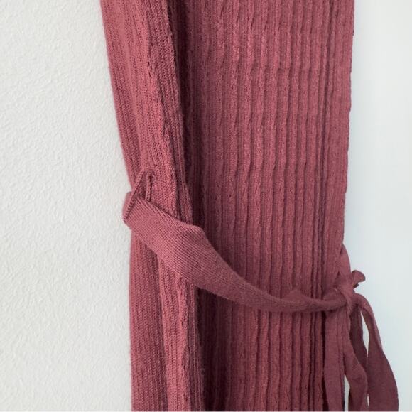 PAIGE Chocolate Wine Sleeveless knit Maxi Dress slit side waist tie bow L - Picture 6 of 12